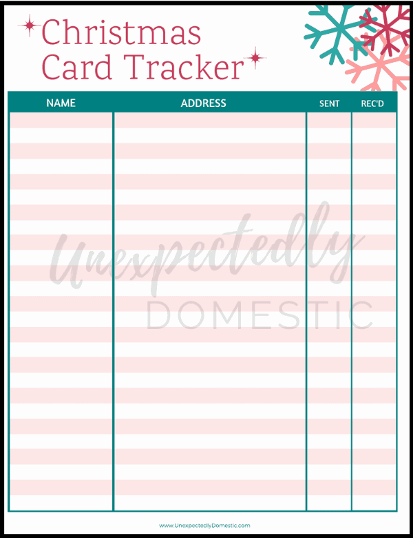 Christmas Card Tracker Free Holiday Printables 