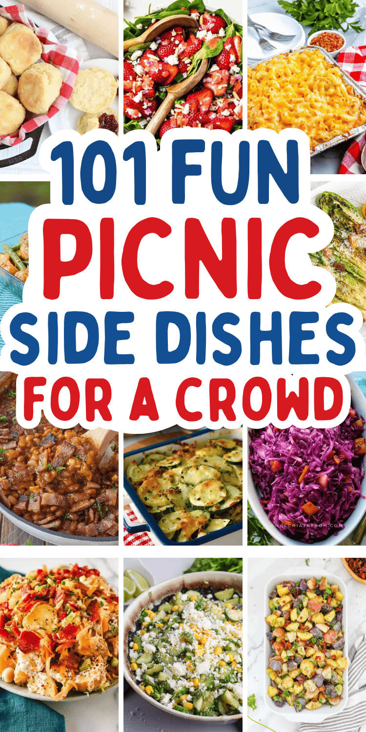 Best picnic side dishes for a crowd! Cheap and easy side dish for picnic include cold summer salads, vegetable and potatoes side dishes. Easy picnic side dishes summer, picnic food ideas aesthetic simple, easy picnic side dishes potluck recipes, picnic potluck side dishes, summer picnic food ideas aesthetic, cheap easy sides for a crowd, camping side dishes make ahead, cookout food, grill out food sides, barbecue side dishes, side dishes for picnic, summer picnic salads, summer side dishes easy.
