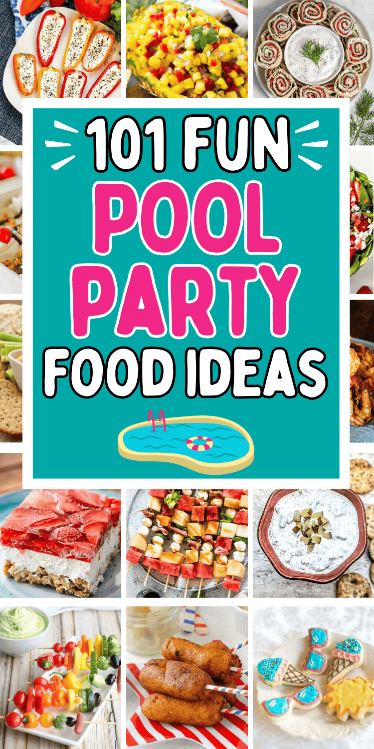 Easy pool party food ideas for a crowd! Fun summer appetizers, finger foods, side dishes, & desserts for your summer pool party! Cheap pool party food ideas, summer pool party ideas food, pool party appetizers summer food ideas parties, summer pool party food bbq, easy pool party food summer, quick and easy pool party snacks, pool party snacks for kids finger foods, outdoor pool party food ideas, pool party foods for adults, easy pool party recipes, food for pool party for kids, swim party food.