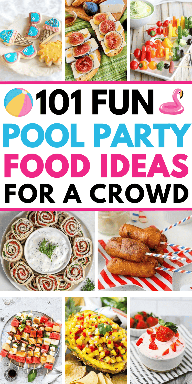 Easy pool party food ideas for a crowd! Fun summer appetizers, finger foods, side dishes, & desserts for your summer pool party! Cheap pool party food ideas, summer pool party ideas food, pool party appetizers summer food ideas parties, summer pool party food bbq, easy pool party food summer, quick and easy pool party snacks, pool party snacks for kids finger foods, outdoor pool party food ideas, pool party foods for adults, easy pool party recipes, food for pool party for kids, swim party food.