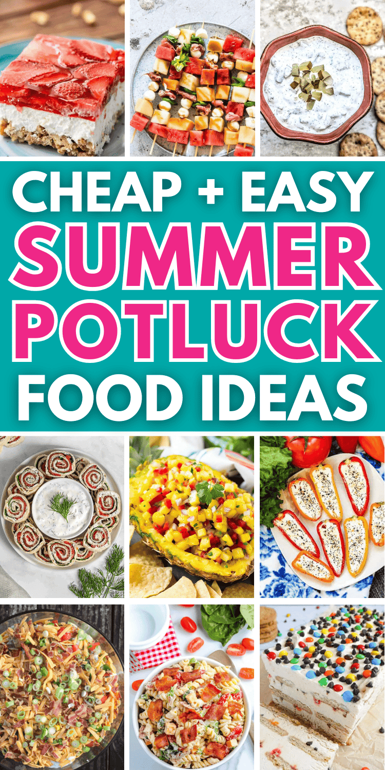 Easy summer potluck dishes! The best summer potluck recipes for a crowd: appetizers, finger foods, side dishes, desserts and main dishes! Fun summer potluck ideas, easy potluck dishes crowd pleasers summer, family reunion food ideas potlucks, easy potluck dishes crowd pleasers cold, easy summer potluck dishes cold, summer dessert for a crowd potluck recipes, picnic food ideas for a crowd summer potluck recipes, summer potluck ideas for work, summer church potluck recipes, bbq party food ideas.