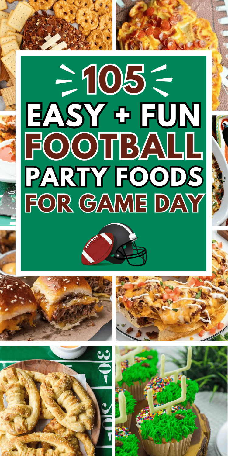 The best football party food for a crowd! Easy football themed appetizers, desserts, make ahead snacks, and main dishes for game day at home or tailgating. Football party ideas food, football theme party food, quick and easy football party food, crock pot football party food, football party snacks, football food party ideas, football tailgate party food, Super Bowl food, football party menu ideas, football party meals dinner, game day food ideas, football game food ideas, football Sunday food.