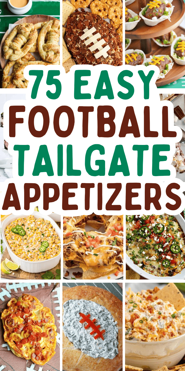 Easy tailgate appetizers! These appetizers for tailgate party are fun football game snacks for a crowd. Make ahead game day food, football Sunday food, best tailgate appetizers, football game snacks appetizers easy, breakfast tailgate appetizers, quick tailgate food appetizers, football tailgate appetizers crowd pleasers, football snacks appetizers, game day snacks, football party foods appetizers, tailgate appetizers cold, football themed food, football food appetizers, game day appetizers easy