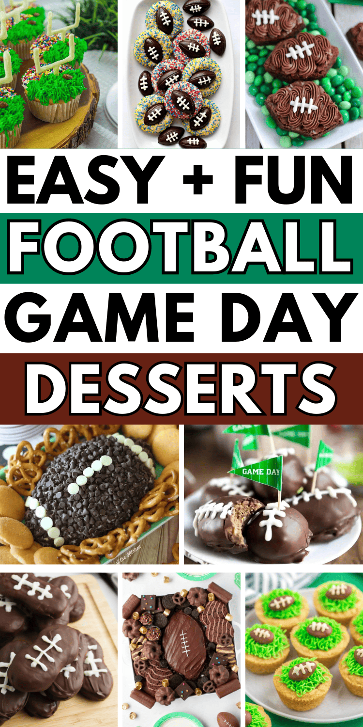 Easy football desserts and game day sweet treats! These fun desserts for a tailgate or football party make game day so much sweeter. Football themed food, tailgate desserts, game day desserts, football tailgate desserts, football party desserts easy, fall football desserts, football sunday desserts, creative football inspired desserts, tailgating desserts football, desserts for football parties, game day snacks easy, game day food desserts, superbowl desserts for a crowd, brownies, dips, no bake
