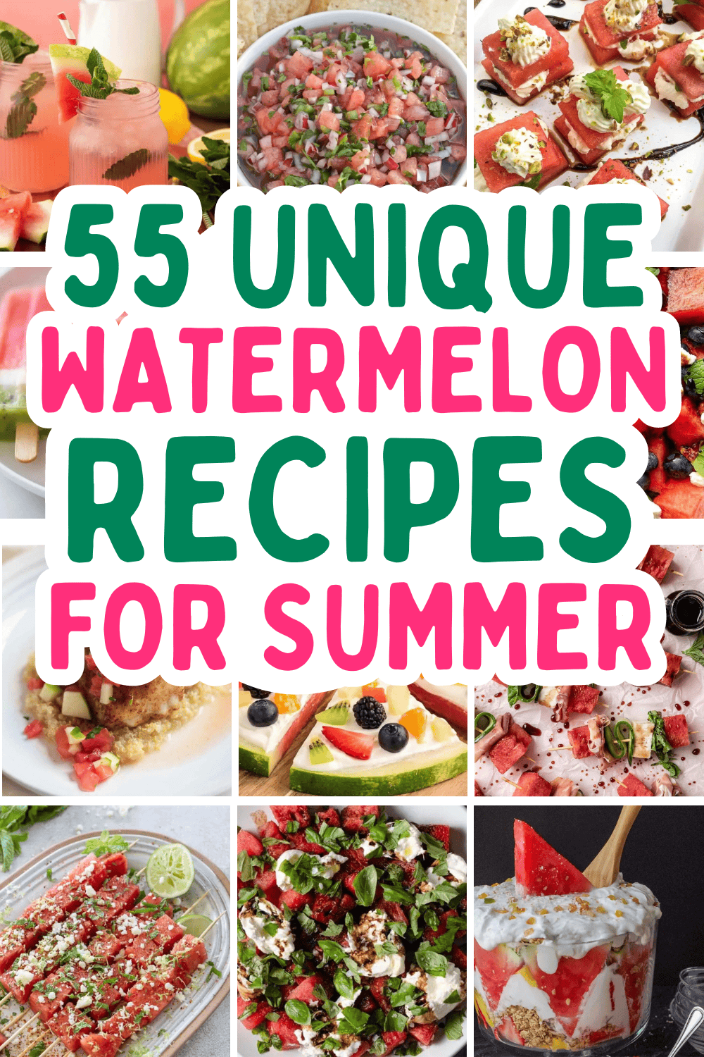 Quick refreshing watermelon recipes for summer! Easy recipes using fresh watermelon like ideas for summer salads, watermelon dessert, homemade juice, drinks and smoothies, healthy summer snacks for kids, savory appetizers, breakfast fruit recipes, and even grill dinners. Watermelon recipes aesthetic, watermelon themed cake, pie, frozen watermelon mocktails, fresh watermelon recipes salad, unripe watermelon recipes, watermelon appetizer, watermelon recipes dessert, italian ice, rind, skewers.