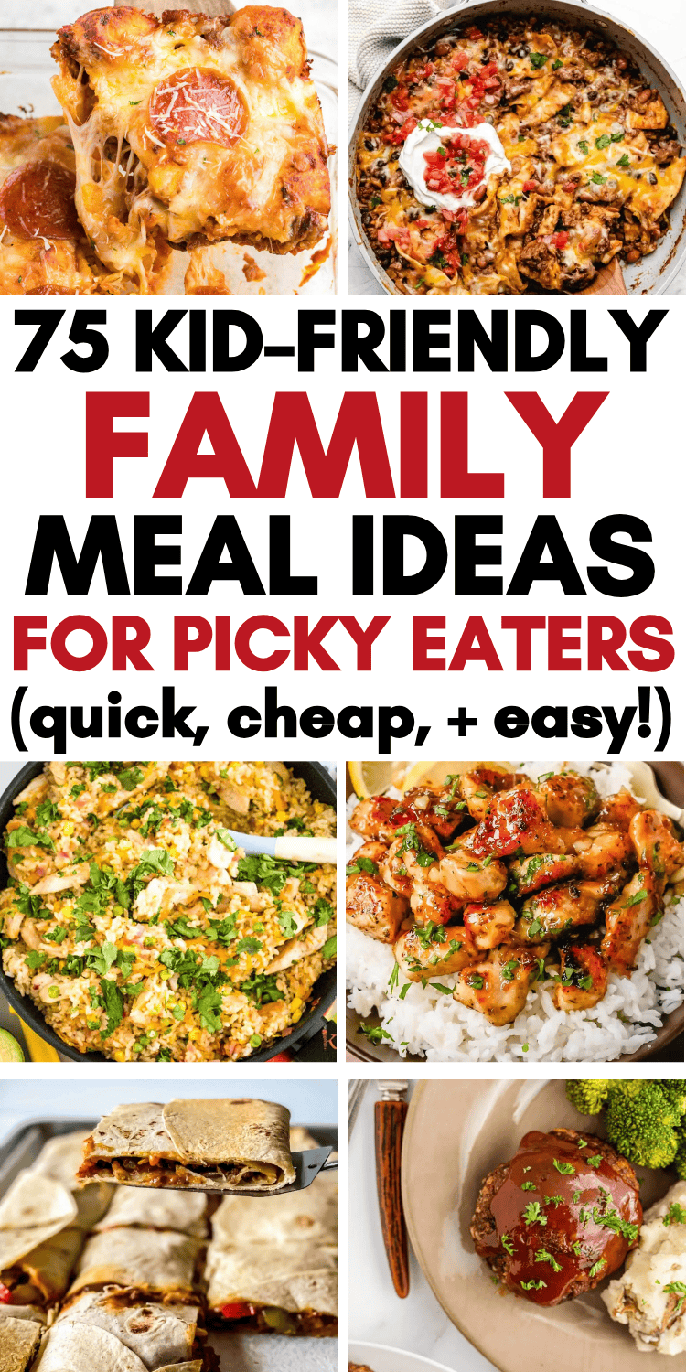 Easy kids meals for picky eaters! Fun family dinner ideas perfect for busy moms cooking for picky kids on hectic weeknights. Meal planning for young kids is hard, so add some cheap family friendly dinners to the menu. Kids meal ideas dinner, kids meal aesthetic, easy toddler meals, picky eater recipes, quick easy meals for kids, kids meal recipes, easy family dinners, kid friendly meals dinner, dinner recipes for kids, family meals picky eaters, picky kids dinner ideas, easy kid friendly dinners