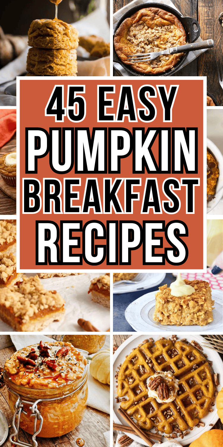 Easy pumpkin breakfast recipes! Embrace fall and enjoy breakfast using pumpkin. Pumpkin breakfast food including recipes for muffins, pancakes, casserole, breakfast bars and cookies, pumpkin bread, pastries, plus breakfast bowl and oats. Pumpkin breakfast recipes healthy, fall brunch ideas, pumpkin breakfast ideas, pumpkin breakfast aesthetic, aip pumpkin breakfast, pumpkin breakfast desserts, breakfast for dinner pumpkin, easy pumpkin spice breakfast, pumpkin smoothie shake, pumpkin oatmeal.