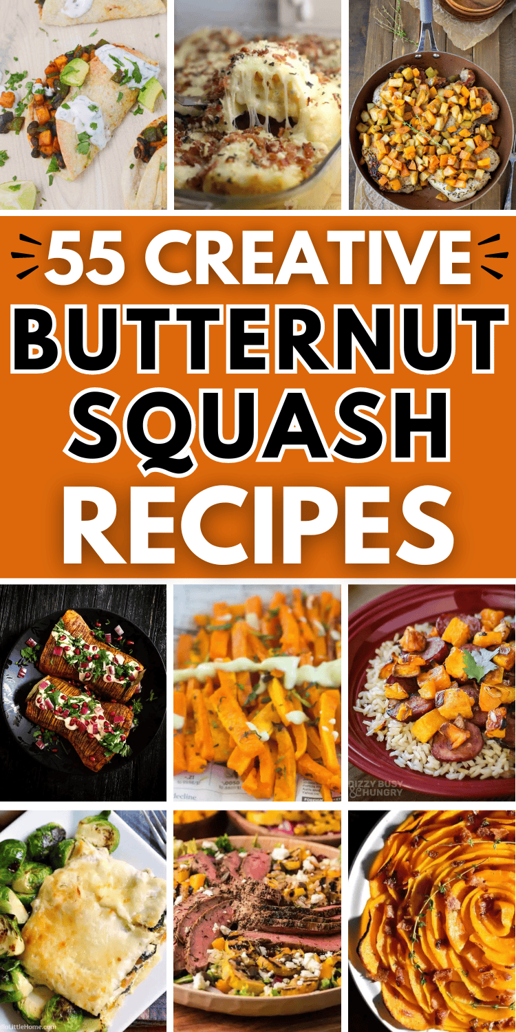 Easy butternut squash recipes! These healthy butternut squash dishes include savory entree recipes for dinner like soup, pasta, casserole, and lasagna with chicken or sausage, plus side dishes for fall and Thanksgiving. Fall butternut squash recipes, crockpot recipes butternut squash, butternut squash recipes sweet, butternut squash dinner, baked butternut squash in oven, vegetarian butternut squash salad, squash pasta sauce, healthy squash recipes, winter squash recipes, quick easy fall meals.