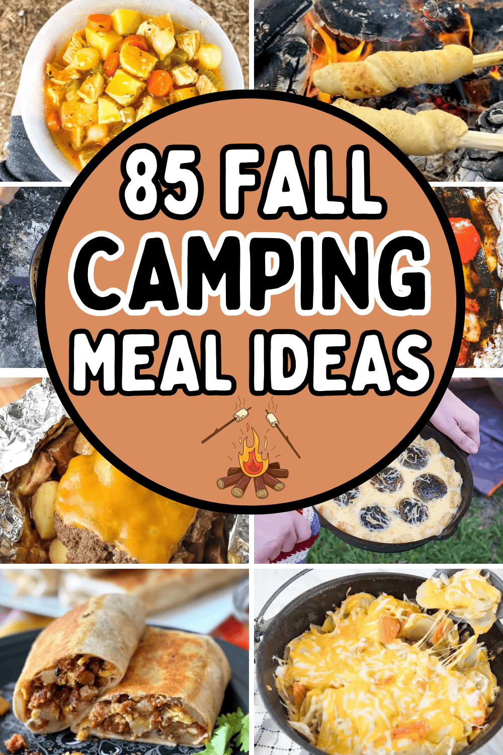 Easy fall camping meals and food ideas! These fun fall campfire dinners, breakfast ideas, snacks, and desserts will complete your fall camping trip menu. Camping meal planning is easy with these fall camping recipes dinners, fall camping meals make ahead, camping food list, fall camping necessities, fall camping ideas food, fall camping meal ideas for tent, camper, or fall rv camping recipes. Campfire meals, cozy fall camping aesthetic, easy fall camping meals dinners, outdoor camping must haves