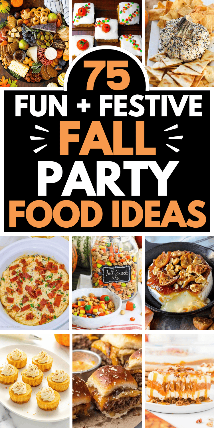 Easy fall party food for a crowd! Plan your autumn party menu with these fun appetizers, side dishes, desserts, and main dishes. The best fall potluck dishes, fall party appetizers for a crowd, fall party menu ideas, party snacks fall, fall themed party food ideas, fall finger foods for party, fall festival backyard party, fall dinner menu party, food for fall birthday party, fall party meal ideas, appetizers for party fall, fall harvest party, bonfire food ideas, fall party food and drinks