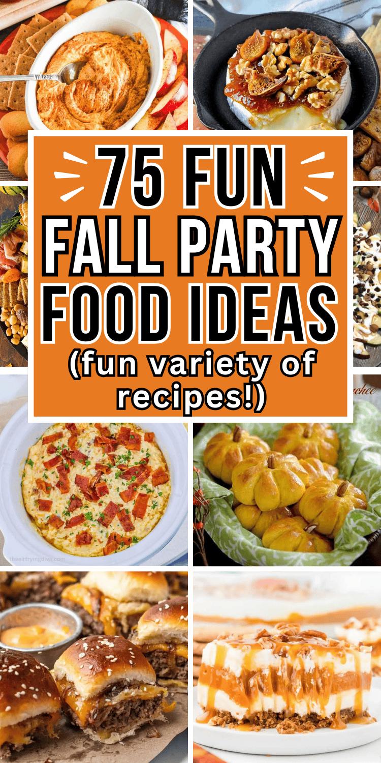 Easy fall party food for a crowd! Plan your autumn party menu with these fun appetizers, side dishes, desserts, and main dishes. The best fall potluck dishes, fall party appetizers for a crowd, fall party menu ideas, party snacks fall, fall themed party food ideas, fall finger foods for party, fall festival backyard party, fall dinner menu party, food for fall birthday party, fall party meal ideas, appetizers for party fall, fall harvest party, bonfire food ideas, fall party food and drinks