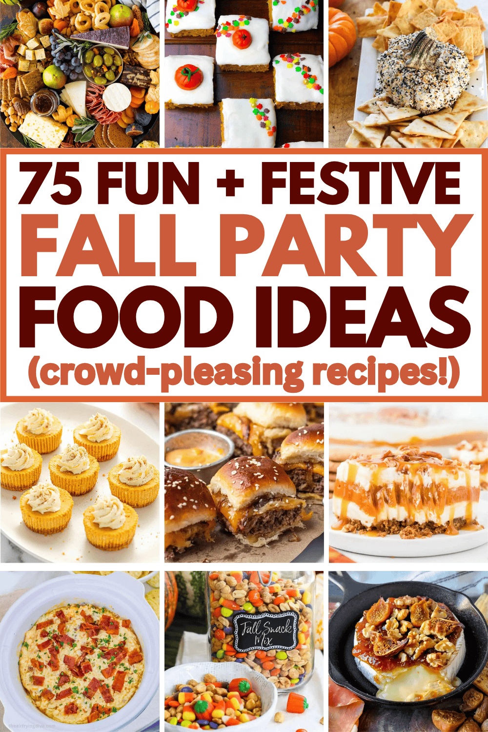Easy fall party food for a crowd! Plan your autumn party menu with these fun appetizers, side dishes, desserts, and main dishes. The best fall potluck dishes, fall party appetizers for a crowd, fall party menu ideas, party snacks fall, fall themed party food ideas, fall finger foods for party, fall festival backyard party, fall dinner menu party, food for fall birthday party, fall party meal ideas, appetizers for party fall, fall harvest party, bonfire food ideas, fall party food and drinks