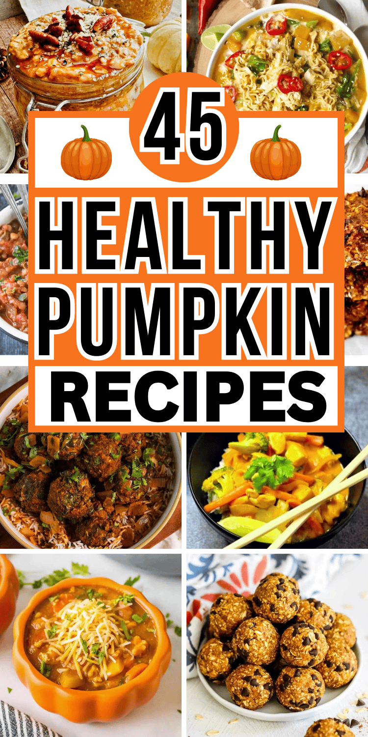 Easy healthy pumpkin recipes! Savory fall dinners, breakfast ideas, desserts, and fall snacks all using canned or fresh pumpkin. Pumpkin recipes healthy, healthy pumpkin recipes for kids, quick healthy pumpkin recipes, healthy pumpkin desserts, canned pumpkin recipes healthy, healthy pumpkin pie, pumpkin protein, healthy recipes using canned pumpkin, roasted pumpkin recipes healthy, easy pumpkin recipes healthy simple, fresh pumpkin recipes healthy, fall food recipes healthy, pumpkin dishes.