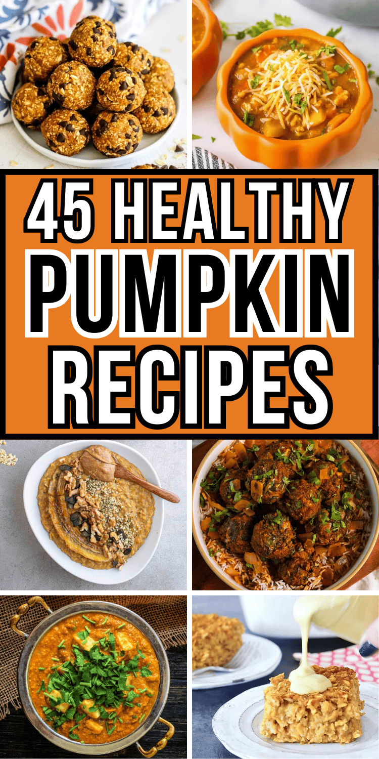 Easy healthy pumpkin recipes! Savory fall dinners, breakfast ideas, desserts, and fall snacks all using canned or fresh pumpkin. Pumpkin recipes healthy, healthy pumpkin recipes for kids, quick healthy pumpkin recipes, healthy pumpkin desserts, canned pumpkin recipes healthy, healthy pumpkin pie, pumpkin protein, healthy recipes using canned pumpkin, roasted pumpkin recipes healthy, easy pumpkin recipes healthy simple, fresh pumpkin recipes healthy, fall food recipes healthy, pumpkin dishes.