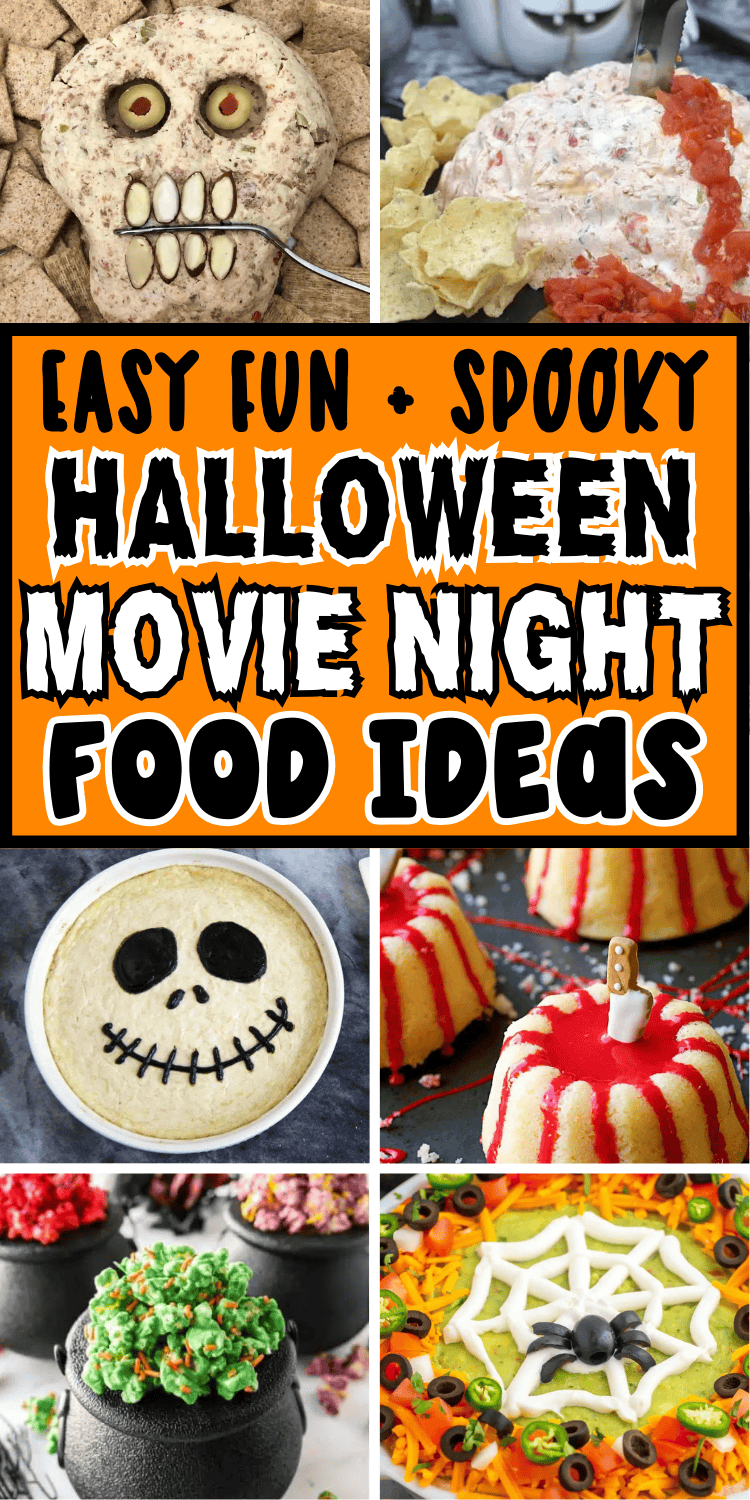 Fun Halloween movie night food ideas! Festive recipes including Halloween theme treats and snacks, movie night dinner ideas, appetizers, charcuterie boards and desserts. Perfect for you indoor or outdoor backyard halloween movie night! Halloween food ideas for movie night, fall family movie night ideas, Hocus Pocus movie night dinner, movie night menu, witch themed snacks, Halloween movie night snacks for adults, halloween movie and dinner ideas, party food ideas for kids, spooky date night food