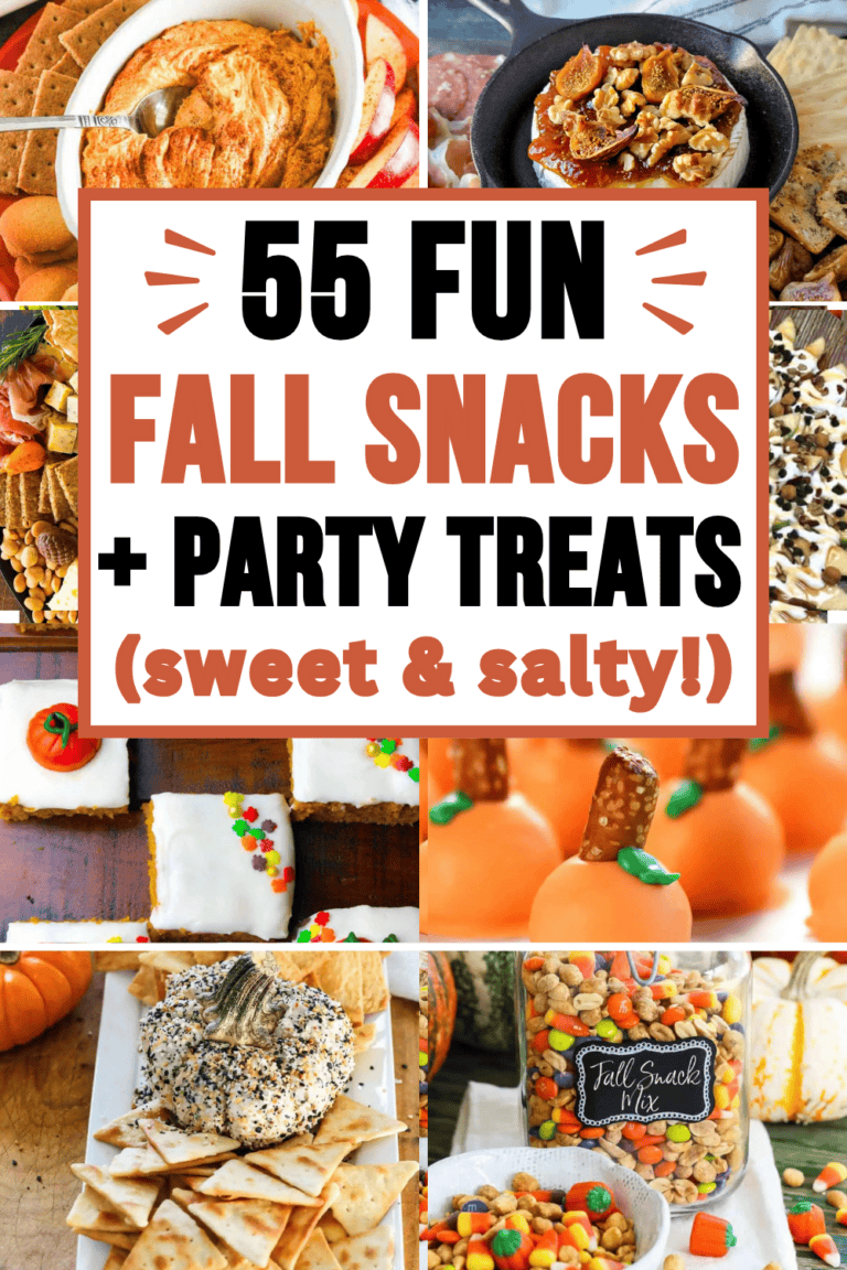 Quick and easy fall snacks and autumn sweet treats! The best fall sweet and salty snacks for a crowd, movie night, after school, Halloween or Thanksgiving potlucks, or football game day. Easy fall snacks for party, cute autumn snacks fall treats, fall bonfire snacks, fall snacks aesthetic, fall charcuterie board, no bake treats, fall snack mix recipes, fall party snacks appetizers, fall themed snacks, finger foods, appetizers and dips, october treats, fall birthday party ideas, harvest treats.