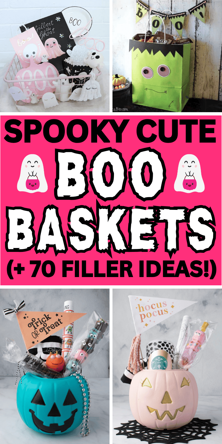 Cute spooky boo basket ideas! Fun Halloween theme gift baskets perfect for friends, neighbors, girlfriend, boyfriend, coworkers or a family with kids! Fall spooky baskets, diy halloween gifts, boo bag ideas for adults, cheap spooky basket ideas, gift basket ideas halloween, halloween movie basket, youve been booed basket, boo gifts, things to put in boo basket, boo basket aesthetic, halloween treat baskets, free boo basket printable, what to put in a boo basket, spooky halloween basket list