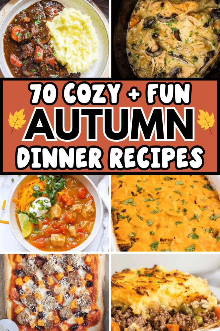 Fun fall dinner ideas to complete your autumn meal plan! These cozy fall dinner recipes include comfort food casserole, cheap soup recipes, healthy crock pot chicken fall recipes, quick easy beef fall dinners for two or family. Perfect fall cooking ideas for your September or October meal plan! From Sunday dinners to weeknight meals on cold rainy days, you’ll love these fall dinners. Or add them to your dinner party or supper club menu this autumn season. Fall food recipes dinner families.