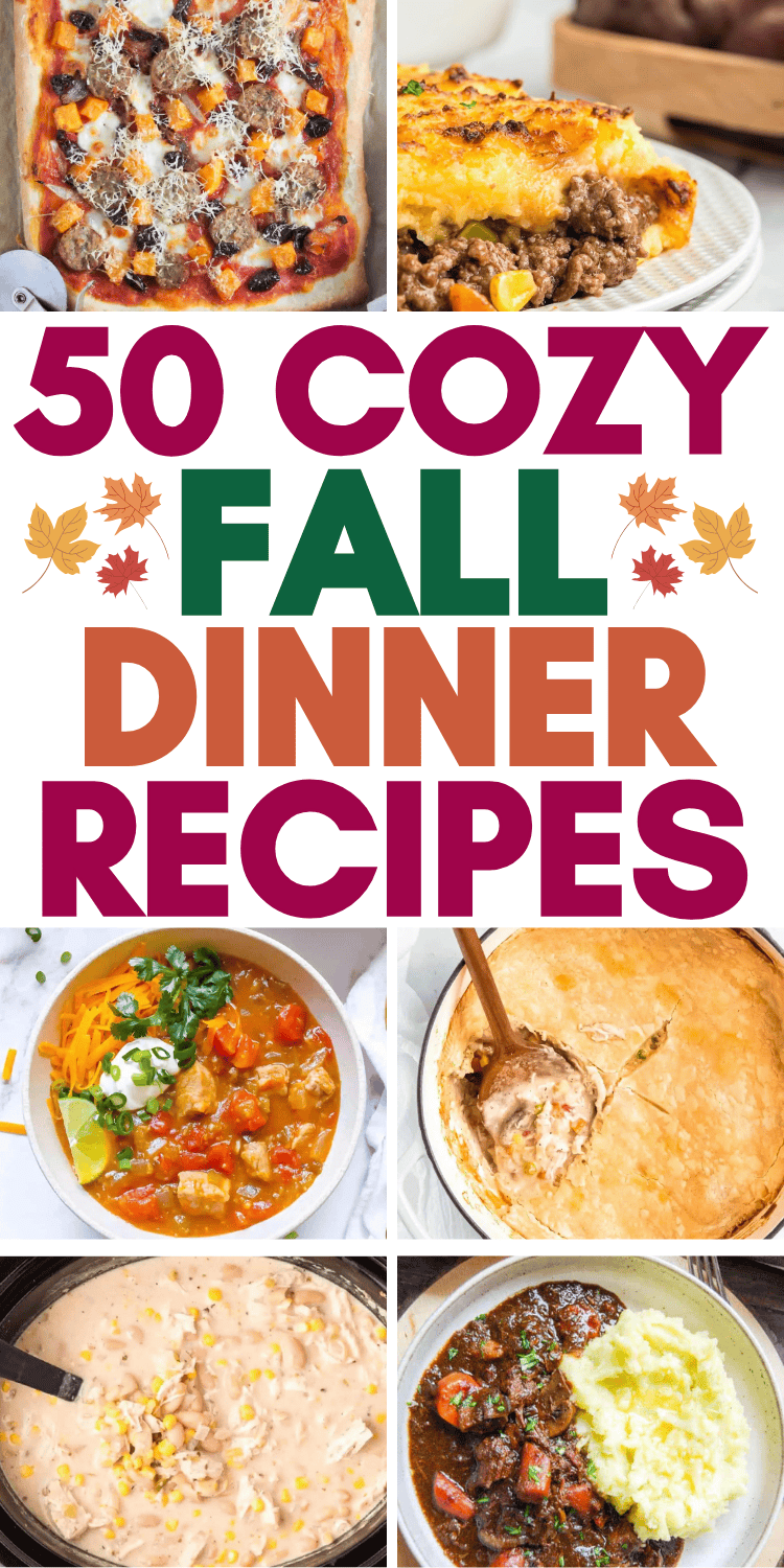 Fun fall dinner ideas to complete your autumn meal plan! These cozy fall dinner recipes include comfort food casserole, cheap soup recipes, healthy crock pot chicken fall recipes, quick easy beef fall dinners for two or family. Perfect fall cooking ideas for your September or October meal plan! From Sunday dinners to weeknight meals on cold rainy days, you’ll love these fall dinners. Or add them to your dinner party or supper club menu this autumn season. Fall food recipes dinner families.