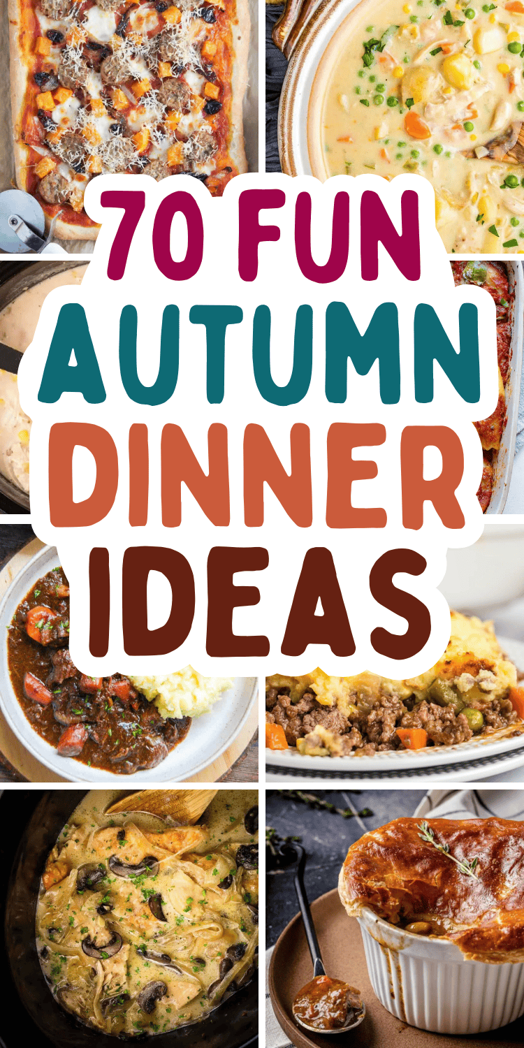 Fun fall dinner ideas to complete your autumn meal plan! These cozy fall dinner recipes include comfort food casserole, cheap soup recipes, healthy crock pot chicken fall recipes, quick easy beef fall dinners for two or family. Perfect fall cooking ideas for your September or October meal plan! From Sunday dinners to weeknight meals on cold rainy days, you’ll love these fall dinners. Or add them to your dinner party or supper club menu this autumn season. Fall food recipes dinner families.