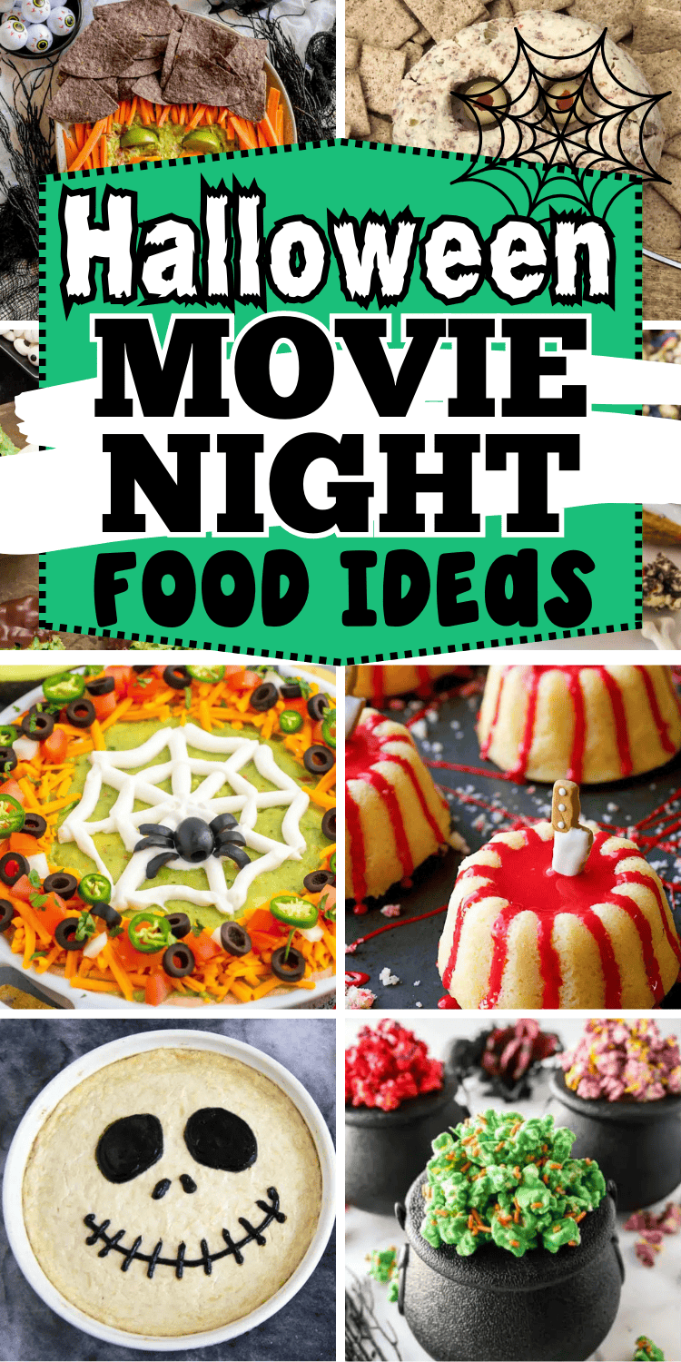 Fun Halloween movie night food ideas! Festive recipes including Halloween theme treats and snacks, movie night dinner ideas, appetizers, charcuterie boards and desserts. Perfect for you indoor or outdoor backyard halloween movie night! Halloween food ideas for movie night, fall family movie night ideas, Hocus Pocus movie night dinner, movie night menu, witch themed snacks, Halloween movie night snacks for adults, halloween movie and dinner ideas, party food ideas for kids, spooky date night food