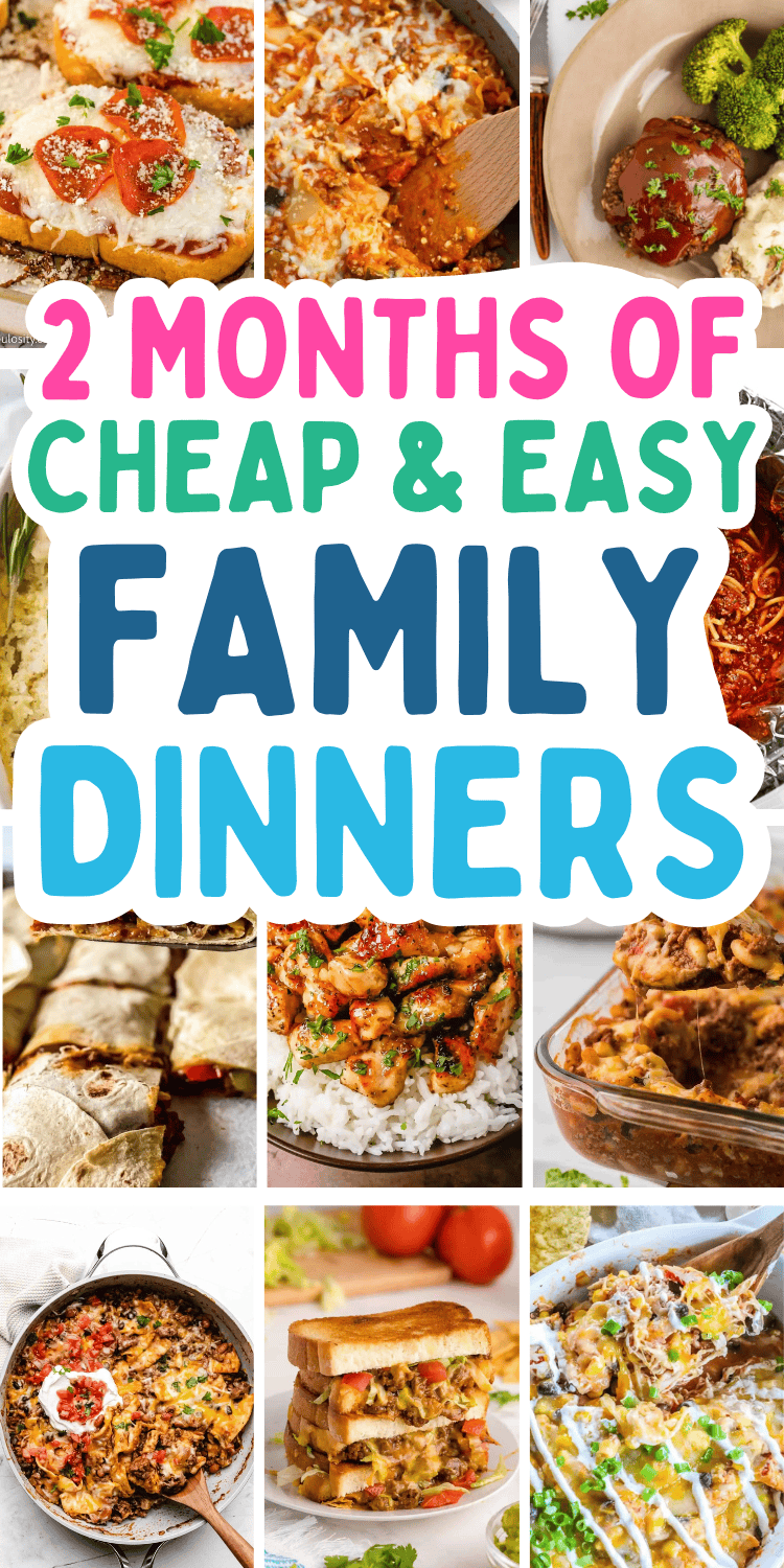 Cheap family dinners for busy moms with picky eaters! Quick and cheap dinner recipes make frugal meal planning easy with these budget recipes for families. Cheap easy meals like weeknight crockpot dinners or casserole, healthy recipes with chicken and ground beef. Simple ingredients from Walmart or Aldi! Cheap easy dinners for family picky eaters, quick and easy dinner recipes for family cheap, struggle meals, cheap family dinners groceries budget, cheap meal plans, super fast dinners for family