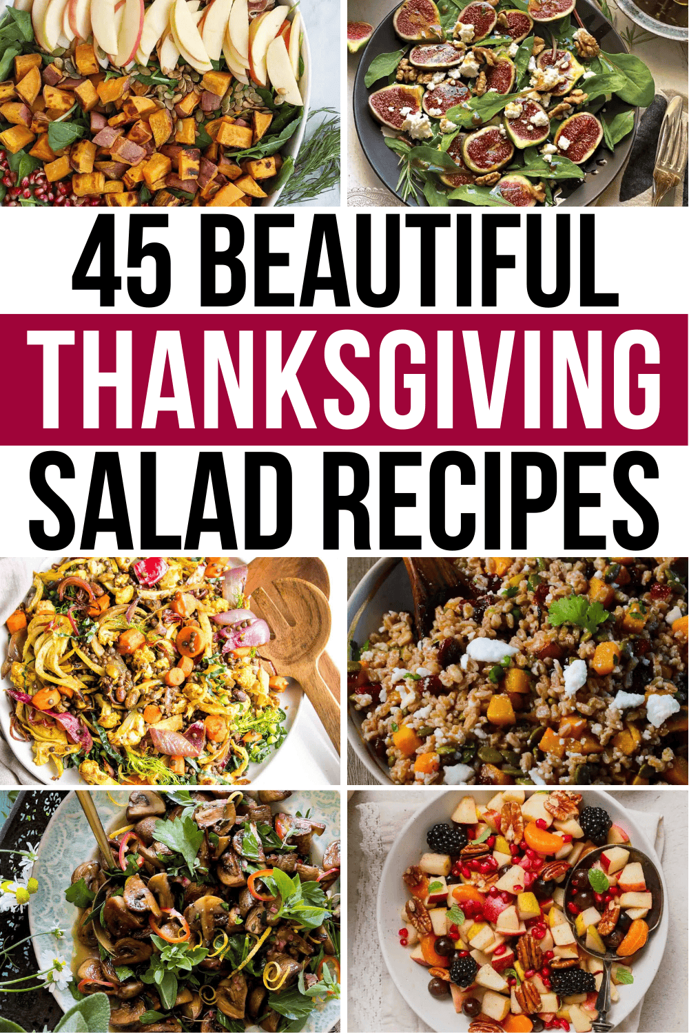 The best Thanksgiving salad recipes! These stunning Thanksgiving salad sides include fall flavors like apple, cranberry, and pear, with arugula, brussel sprouts, quinoa, and oranges, maple dressing and more. Cold make ahead thanksgiving salad ideas side dishes, easy thanksgiving salad for a crowd, quick thanksgiving salad dressing recipes, thanksgiving salad aesthetic, healthy thanksgiving veggie side dishes, thanksgiving dinner menu, holiday salads, thanksgiving fruit salad, turkey side dishes.