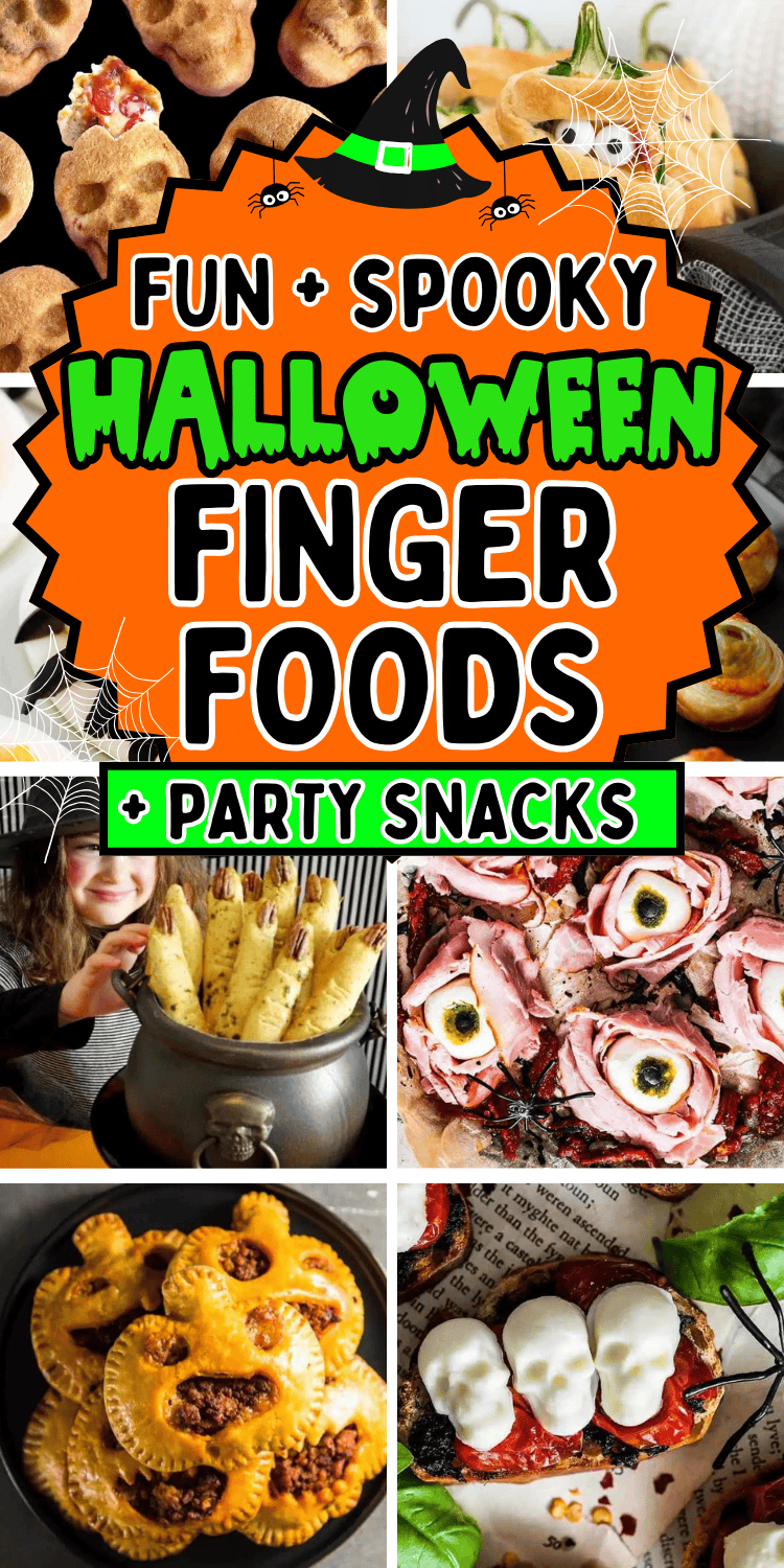 Looking for some spooky finger foods for a Halloween party? You’ll love these quick easy Halloween themed appetizers and party snacks! From savory halloween themed finger foods to cute Halloween desserts, these are the best halloween snacks for potluck parties and movie nights. Halloween party finger foods, appetizer recipes easy finger foods halloween, cheap halloween party finger foods, halloween birthday party foods, finger food halloween ideas, cute halloween party appetizers, spooky treats.