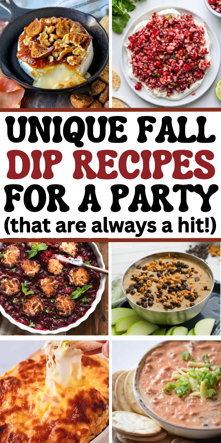 Easy fall dips for parties! These hot and cold dip recipes make easy light fall appetizers, sweet and savory snacks, and fall party food for a crowd. Dip recipes fall, fall appetizer dips, dip for thanksgiving, pumpkin fall dip, fall dessert dip recipes, fall party dip recipes, fall hot dips, fall party snacks, fall finger foods, fall recipes appetizers, caramel apple dip, appetizers for party fall, October appetizers, fall birthday party food, food to bring to Thanksgiving, fall bonfire snacks.