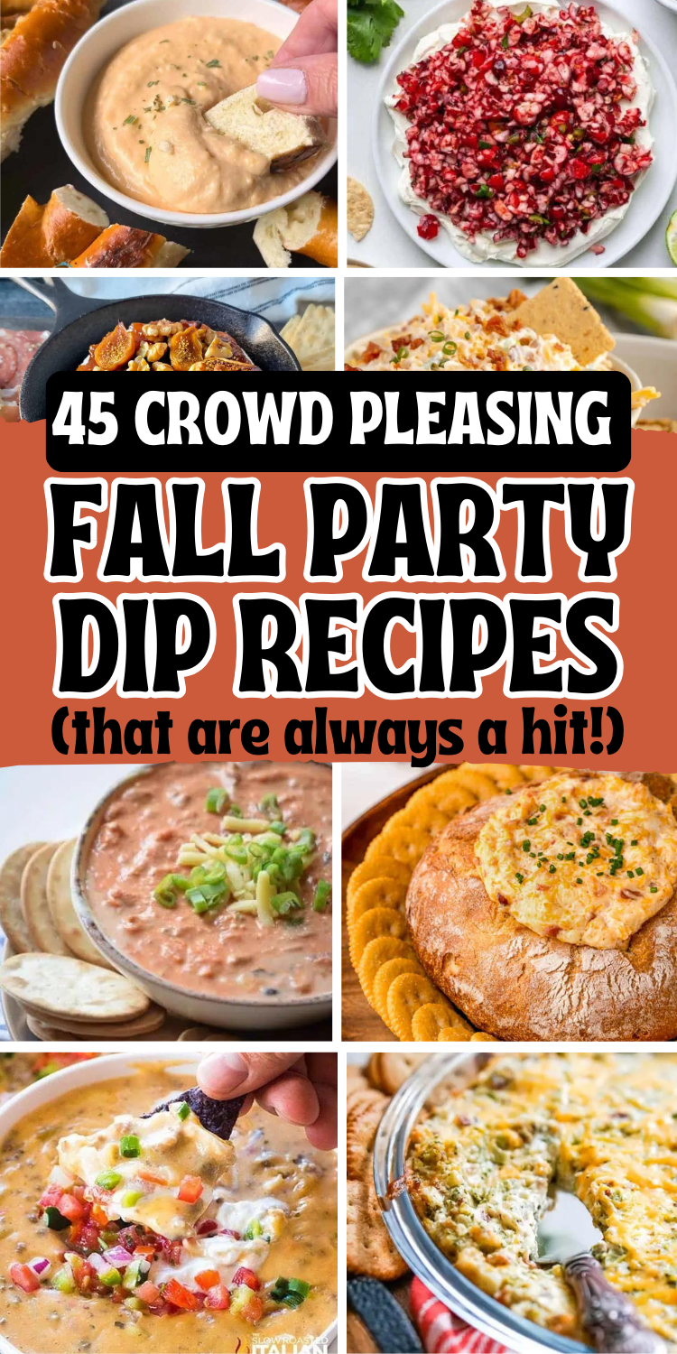 Easy fall dips for parties! These hot and cold dip recipes make easy light fall appetizers, sweet and savory snacks, and fall party food for a crowd. Dip recipes fall, fall appetizer dips, dip for thanksgiving, pumpkin fall dip, fall dessert dip recipes, fall party dip recipes, fall hot dips, fall party snacks, fall finger foods, fall recipes appetizers, caramel apple dip, appetizers for party fall, October appetizers, fall birthday party food, food to bring to Thanksgiving, fall bonfire snacks.