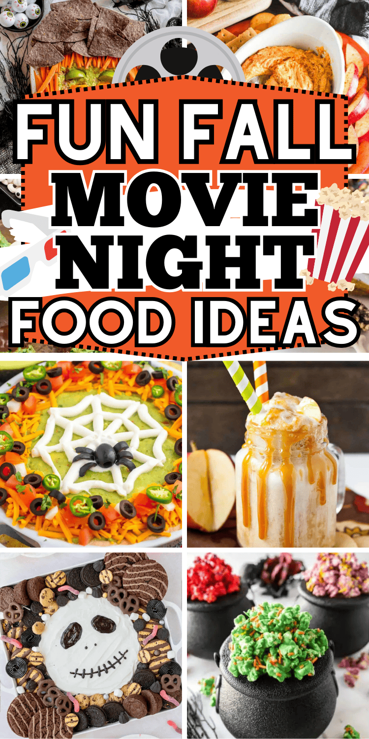 Fun Fall movie night snacks and food ideas! Have a cozy fall movie night at home with this list of easy movie night treat recipes and essentials. Forget plain popcorn - try some new fall movie night food! Fall movie night meals, fall family movie night ideas, outdoor projector backyard fall backyard movie night, fall aesthetic movie night, fall movie night dinner, fall themed movie night, healthy fall snacks movie night party, autumn charcuterie board ideas, kids movie night snacks, hocus pocus.