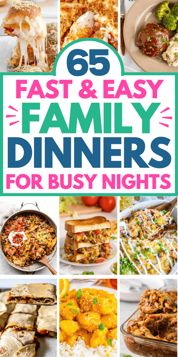 Fast and easy dinner recipes for a family! These cheap quick kid friendly meals include simple ground beef recipes, healthy chicken crockpot dinners, super easy one pot meals, and comfort food casseroles. Quick week night family dinners, good family dinners recipes, school night dinner ideas for kids, lazy dinner ideas, cheap dinner ideas for picky eaters, busy nights dinners families, family food ideas, easy family dinners, easy fast dinner recipes, quick dinner ideas for family