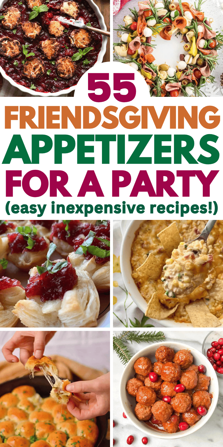 Easy Friendsgiving appetizers! Looking for fun food to make for friendsgiving? Try these bite size finger foods, make ahead dip recipes, charcuterie boards and Friendsgiving appetizers! Perfect for your friendsgiving dinner party, happy hour, or work potluck. Friendsgiving dinner aesthetic, fall appetizers for thanksgiving party, what to serve at friendsgiving, friendsgiving menu ideas, best friendsgiving recipes, appetizers for friendsgiving, cute friendsgiving food ideas, party food ideas.