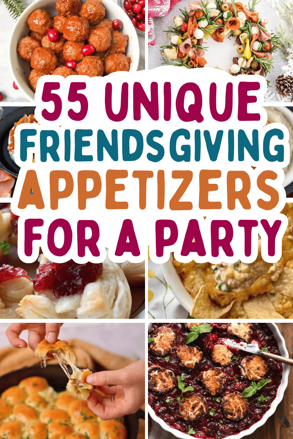 Easy Friendsgiving appetizers! Looking for fun food to make for friendsgiving? Try these bite size finger foods, make ahead dip recipes, charcuterie boards and Friendsgiving appetizers! Perfect for your friendsgiving dinner party, happy hour, or work potluck. Friendsgiving dinner aesthetic, fall appetizers for thanksgiving party, what to serve at friendsgiving, friendsgiving menu ideas, best friendsgiving recipes, appetizers for friendsgiving, cute friendsgiving food ideas, party food ideas.