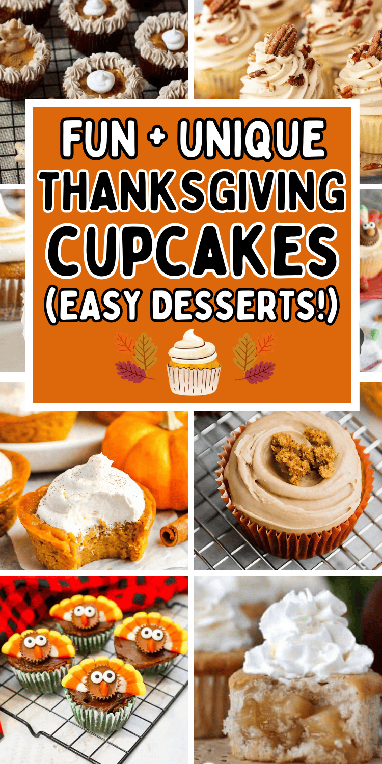 Fun Thanksgiving cupcakes! These easy Thanksgiving dessert recipes are unique cupcake recipes to spice up your holiday baking. Cute thanksgiving cupcakes ideas or kids, holiday cupcakes thanksgiving, thanksgiving treats cupcakes, thanksgiving baking, thanksgiving cupcakes aesthetic, fall desserts cupcakes, cute thanksgiving desserts, thanksgiving decorated cupcakes, thanksgiving pie cupcake, holiday baking thanksgiving cupcakes, thanksgiving recipes dessert cupcakes, cupcakes for thanksgiving.