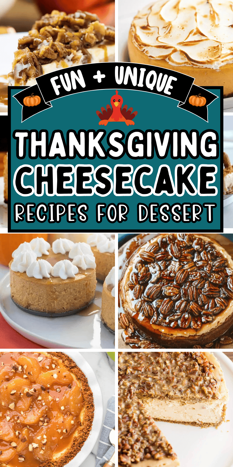 The best Thanksgiving cheesecake recipes! These unique Thanksgiving desserts include baked or easy no bake pumpkin cheesecake, caramel apple and pecan pie cheesecake, cheesecake bars, mini cheesecake bites, and more holiday cheesecake recipes! Thanksgiving cheesecake flavors, fall desserts thanksgiving, fall cheesecake recipes, different thanksgiving desserts, homemade cheesecake recipes for thanksgiving, make ahead thanksgiving dessert ideas for a crowd, gluten free thanksgiving dessert recipes