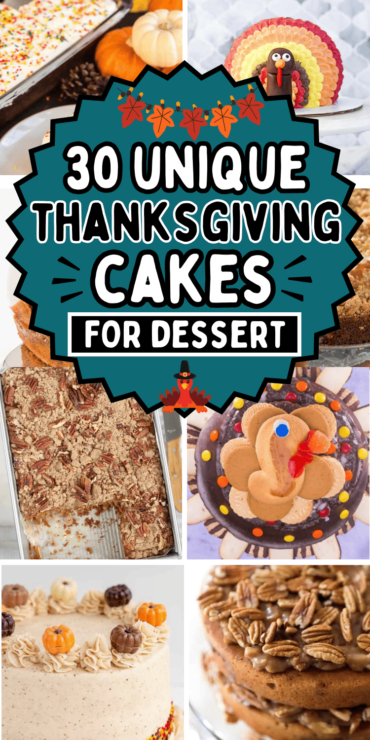 Unique cakes for Thanksgiving! Here are the best Thanksgiving cakes for easy holiday desserts, including cute decorated turkey cakes for kids, elegant fall cake designs, and simple dump cake recipes. Good desserts for thanksgiving, thanksgiving dishes desserts, fall thanksgiving dessert ideas, cake decorating thanksgiving, fun thanksgiving desserts, autumn birthday cakes ideas, thanksgiving themed cakes, holiday cakes thanksgiving, thanksgiving cakes design ideas, thanksgiving cakes aesthetic.