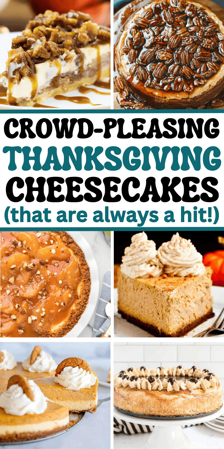 The best Thanksgiving cheesecake recipes! These unique Thanksgiving desserts include baked or easy no bake pumpkin cheesecake, caramel apple and pecan pie cheesecake, cheesecake bars, mini cheesecake bites, and more holiday cheesecake recipes! Thanksgiving cheesecake flavors, fall desserts thanksgiving, fall cheesecake recipes, different thanksgiving desserts, homemade cheesecake recipes for thanksgiving, make ahead thanksgiving dessert ideas for a crowd, gluten free thanksgiving dessert recipes