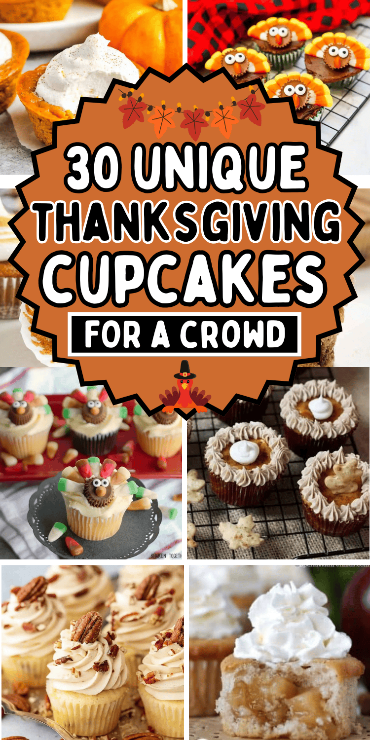 Fun Thanksgiving cupcakes! These easy Thanksgiving dessert recipes are unique cupcake recipes to spice up your holiday baking. Cute thanksgiving cupcakes ideas or kids, holiday cupcakes thanksgiving, thanksgiving treats cupcakes, thanksgiving baking, thanksgiving cupcakes aesthetic, fall desserts cupcakes, cute thanksgiving desserts, thanksgiving decorated cupcakes, thanksgiving pie cupcake, holiday baking thanksgiving cupcakes, thanksgiving recipes dessert cupcakes, cupcakes for thanksgiving.