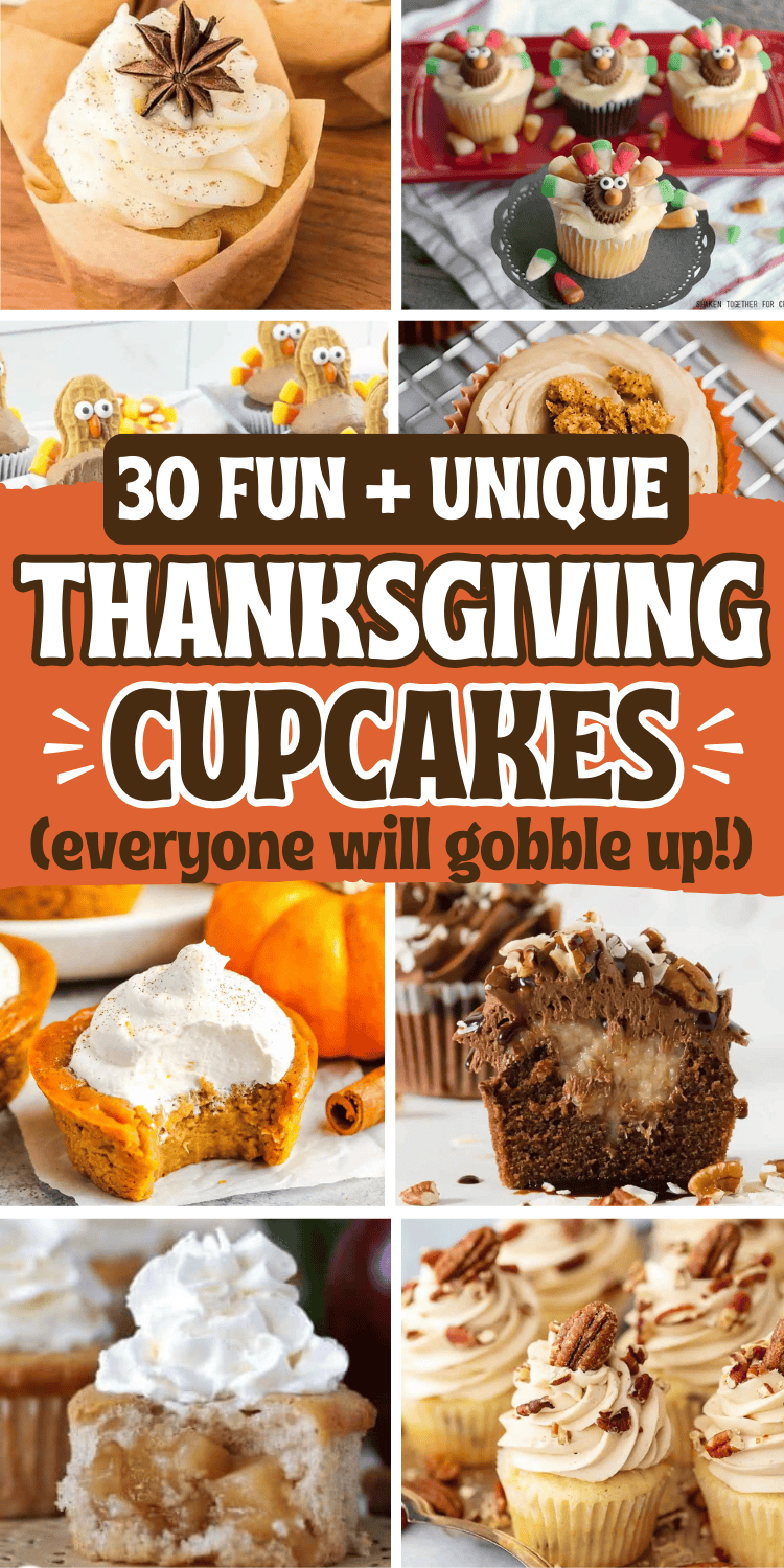 Fun Thanksgiving cupcakes! These easy Thanksgiving dessert recipes are unique cupcake recipes to spice up your holiday baking. Cute thanksgiving cupcakes ideas or kids, holiday cupcakes thanksgiving, thanksgiving treats cupcakes, thanksgiving baking, thanksgiving cupcakes aesthetic, fall desserts cupcakes, cute thanksgiving desserts, thanksgiving decorated cupcakes, thanksgiving pie cupcake, holiday baking thanksgiving cupcakes, thanksgiving recipes dessert cupcakes, cupcakes for thanksgiving.